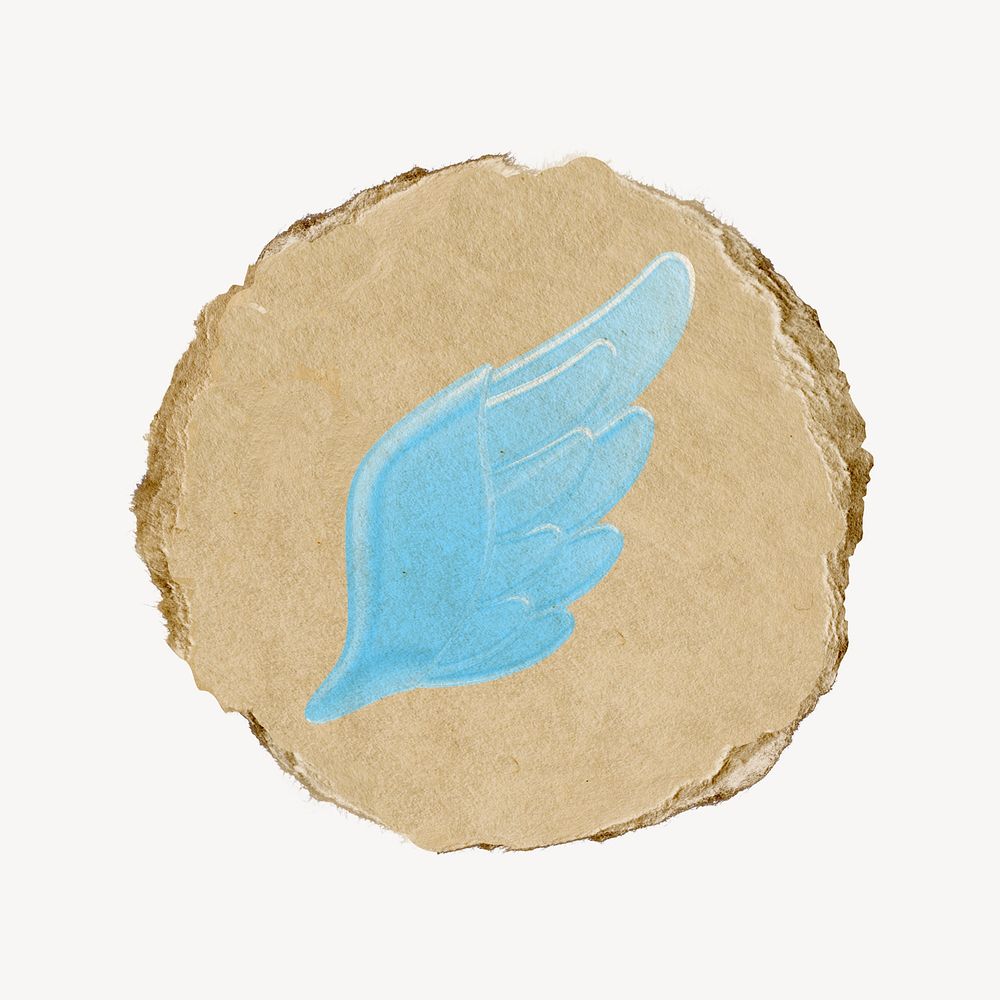 Angel wing icon, ripped paper badge
