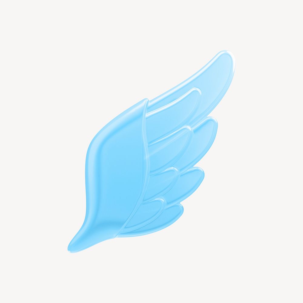 Blue angel wing, glossy icon, 3D rendering illustration