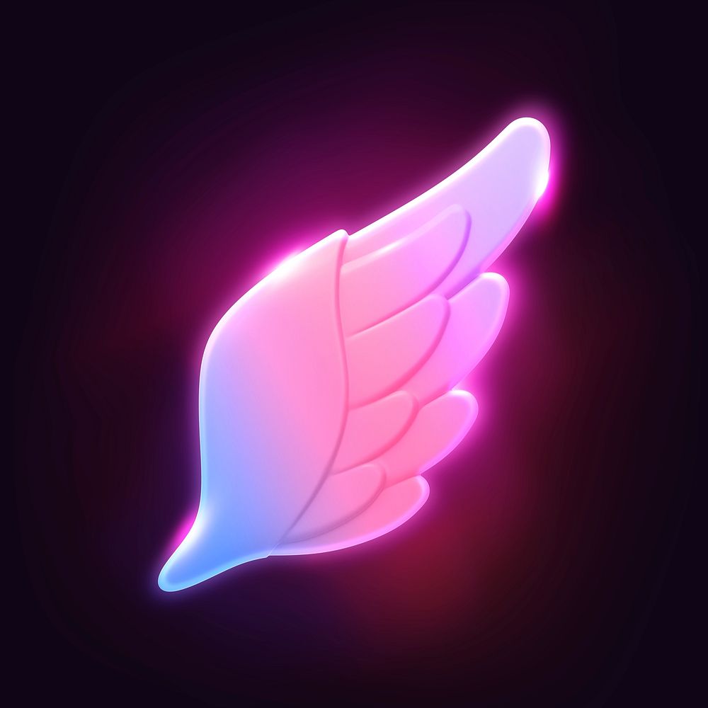 Angel wing, neon 3D icon sticker psd