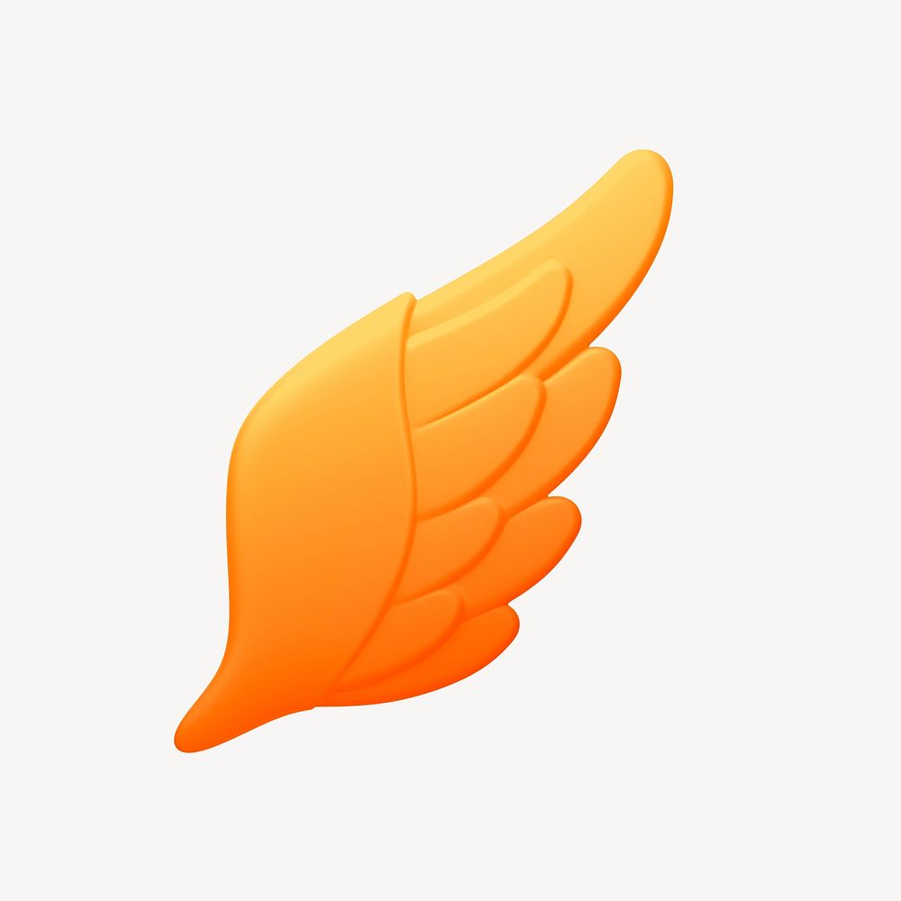 Orange angel wing icon, 3D rendering illustration
