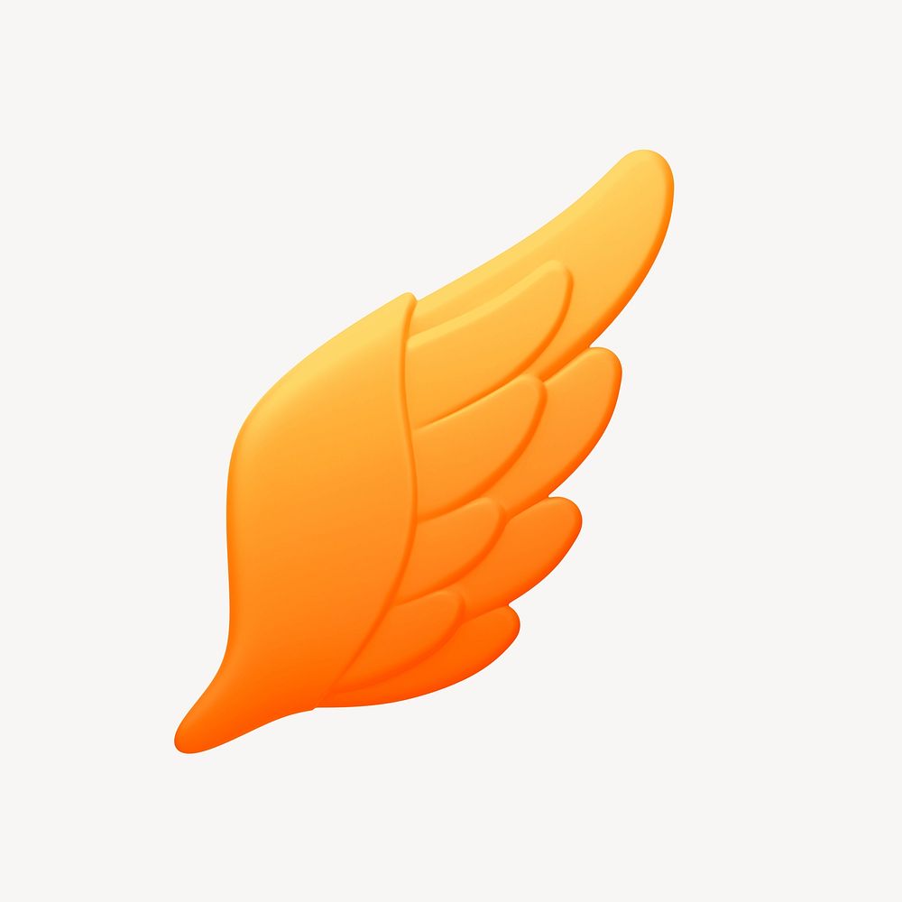 Angel wing 3D, orange icon sticker psd