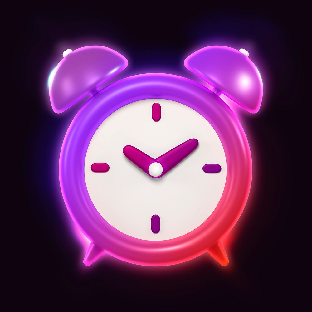 Alarm clock icon, 3D neon glow psd