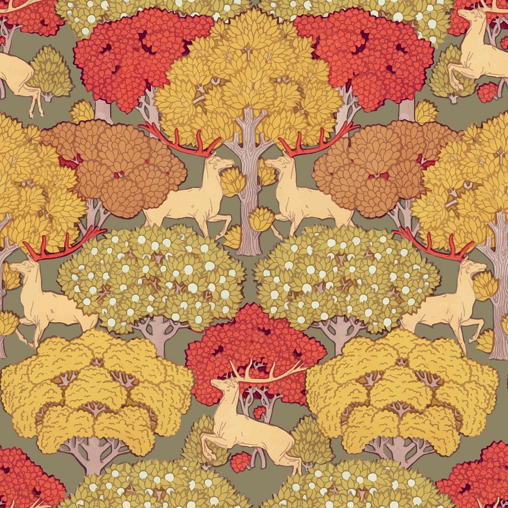 Maurice's forest pattern background, wild animal, famous artwork remixed by rawpixel vector