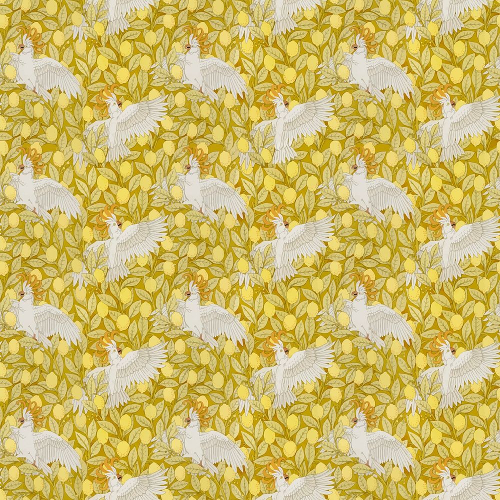 Cockatoos lemon pattern background, famous Maurice Pillard Verneuil artwork remixed by rawpixel vector