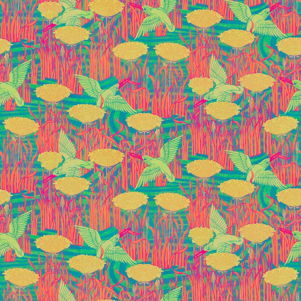 Birds, flower pattern background, colorful nature, Maurice Pillard Verneuil artwork remixed by rawpixel vector