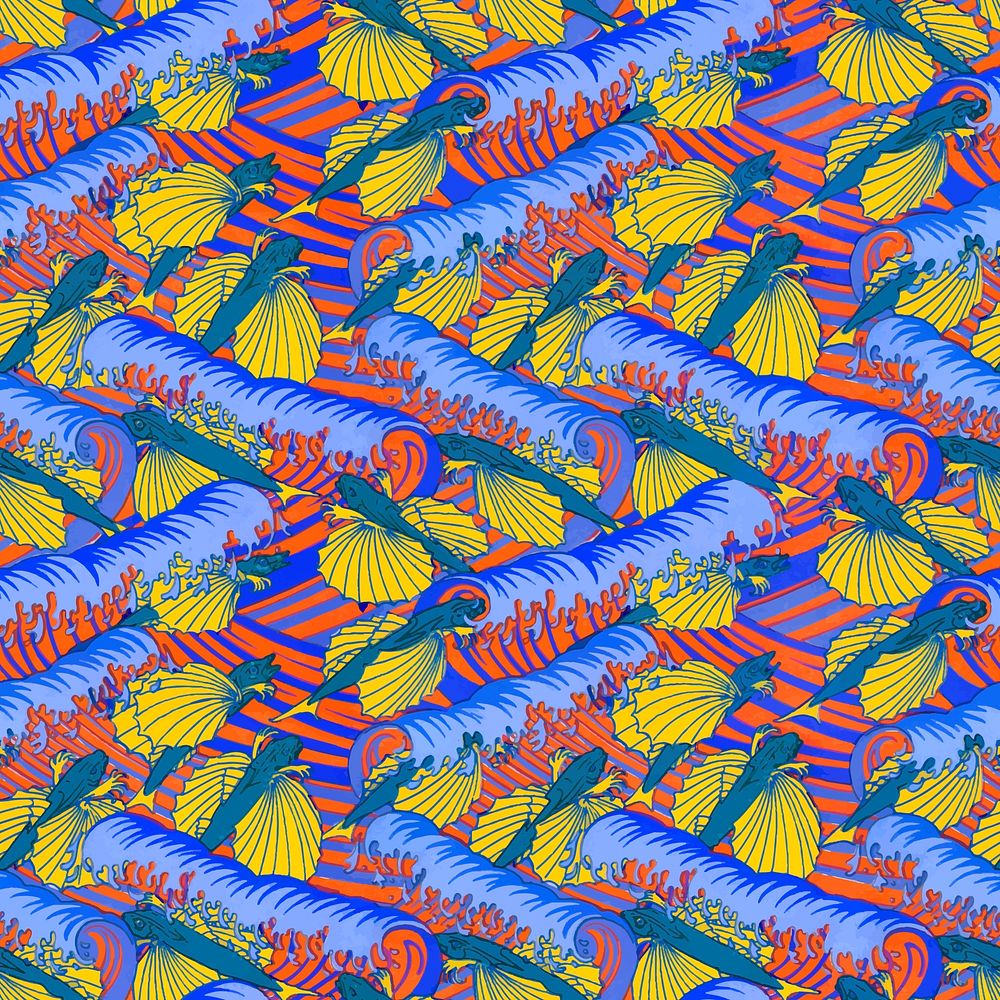 Maurice&rsquo;s ocean pattern background, fish illustration, artwork remixed by rawpixel vector