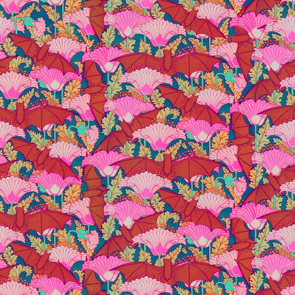 Colorful bat pattern background, vintage animal, Maurice Pillard Verneuil artwork remixed by rawpixel vector