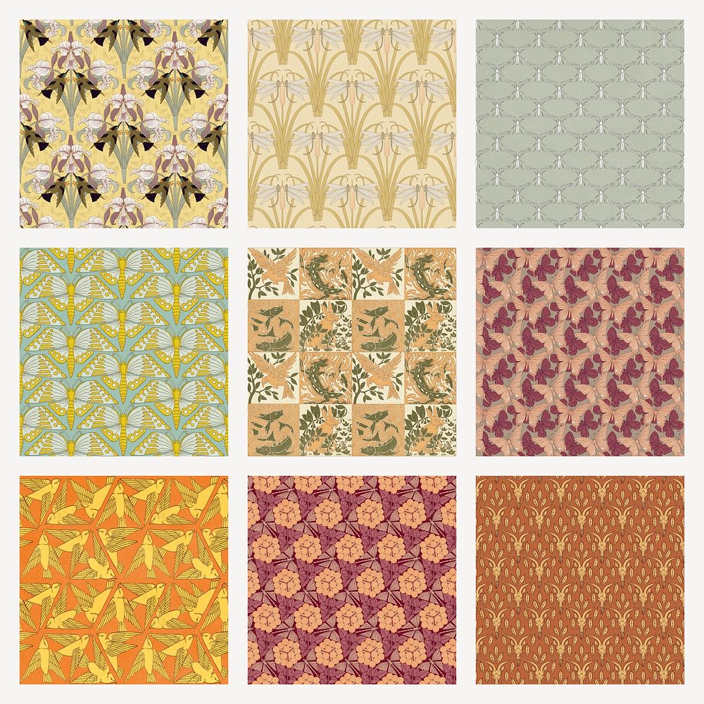 Maurice's animal pattern backgrounds set, vintage famous artwork remixed by rawpixel psd