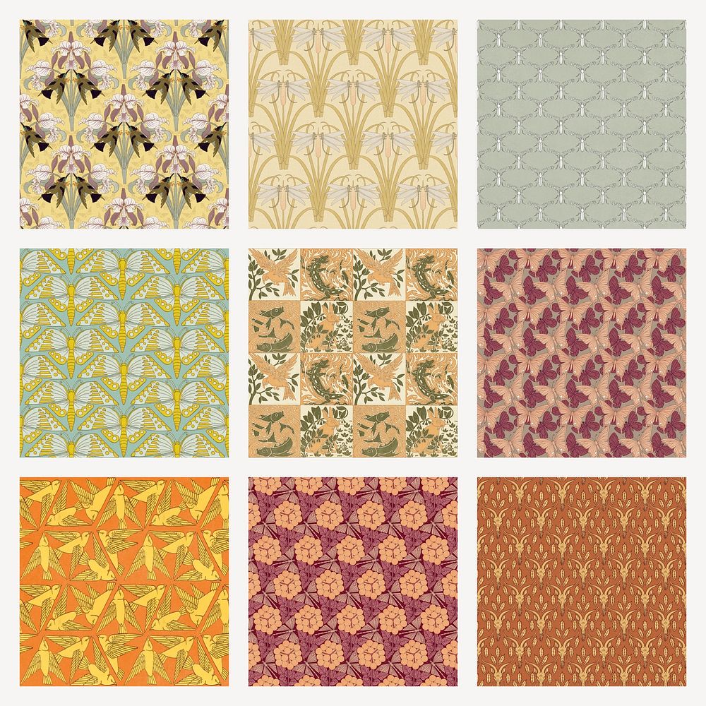 Maurice's animal pattern backgrounds set, vintage famous artwork remixed by rawpixel vector