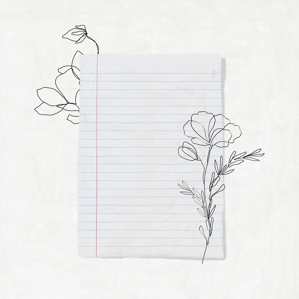 Floral note paper, aesthetic stationery doodle