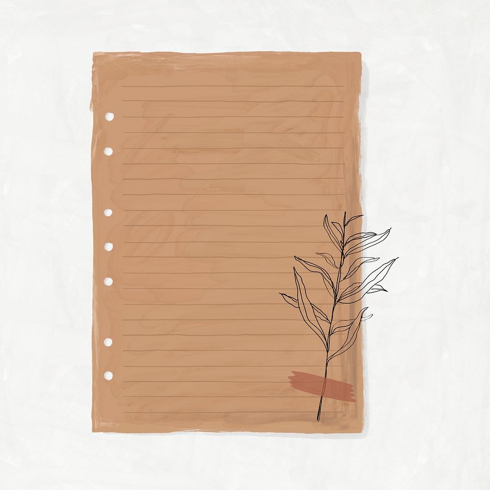 Leafy note paper, aesthetic stationery doodle collage element psd