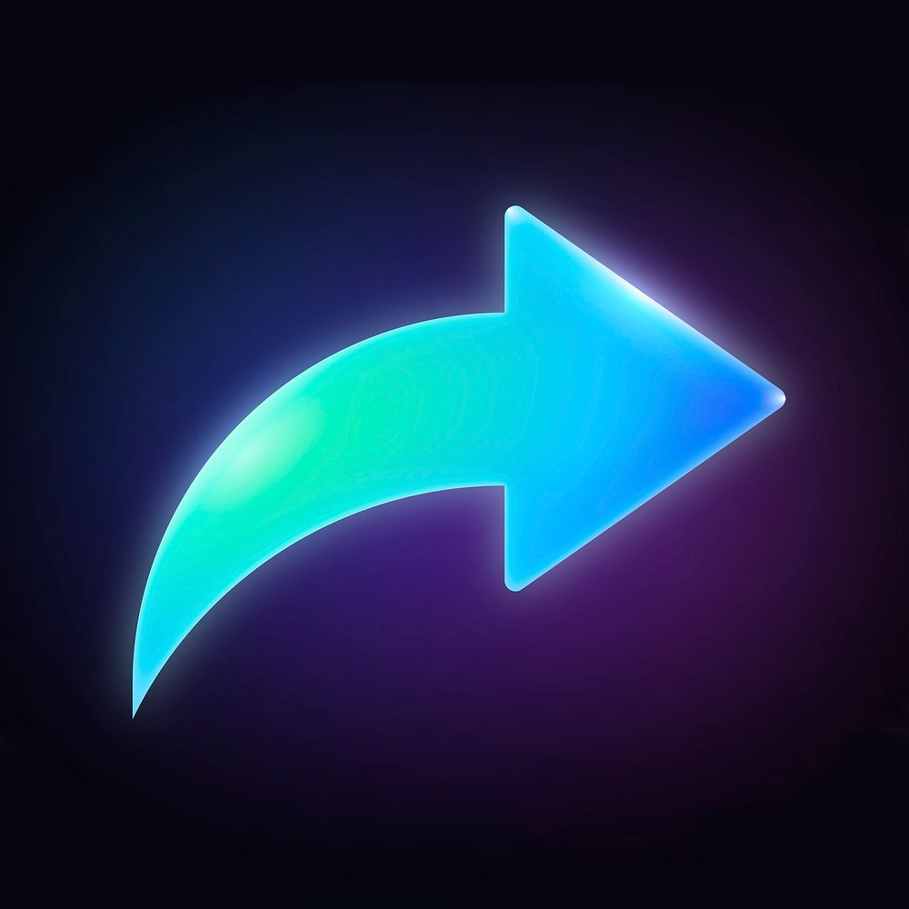 Arrow icon, neon glow design psd