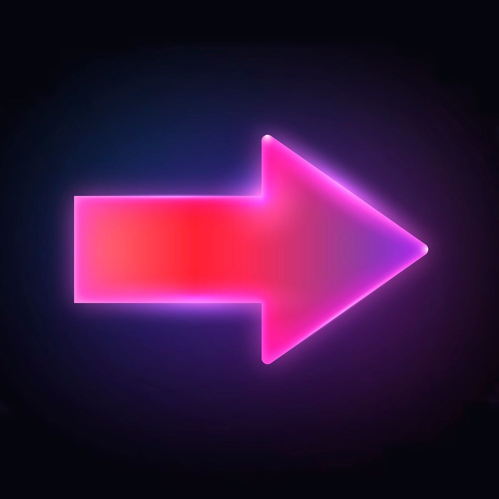 Arrow icon, neon glow design psd