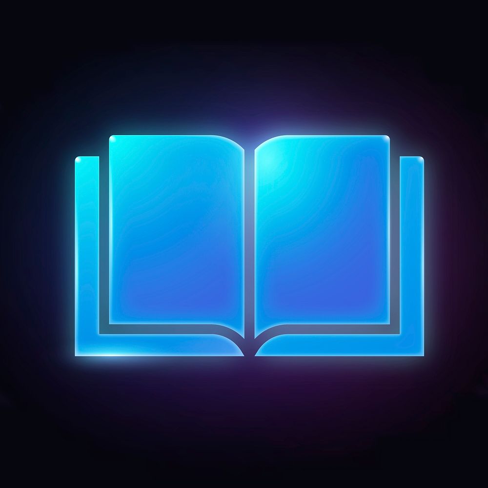 Open book, education icon, neon glow design vector
