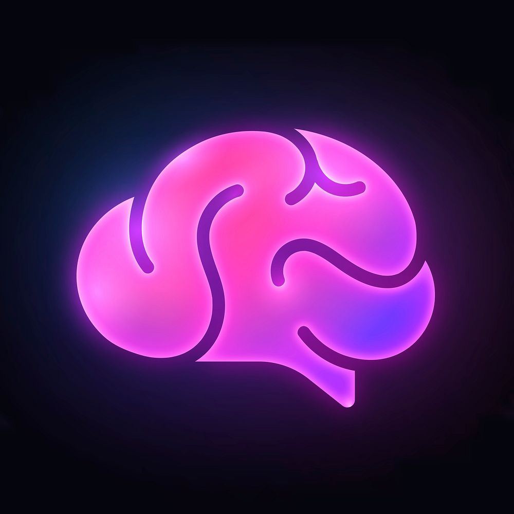 Brain, education icon, neon glow design psd