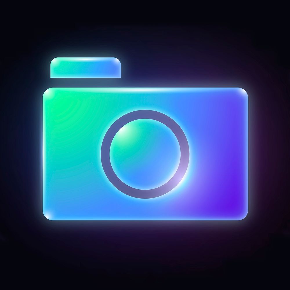 Camera app icon, neon glow design psd