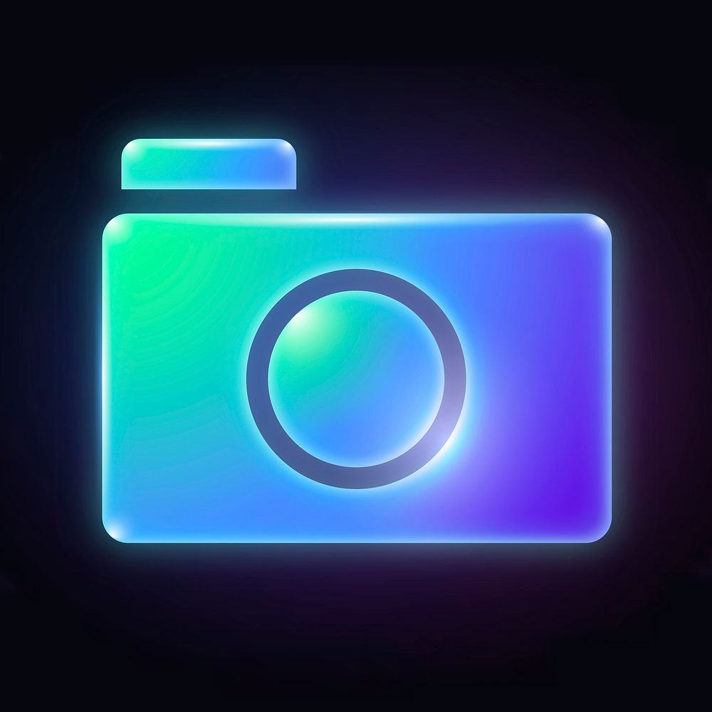 Camera app icon, neon glow design vector