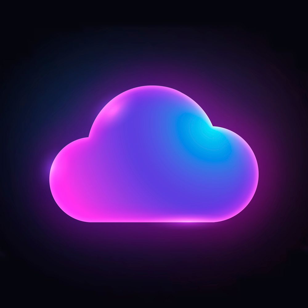 Cloud storage icon, neon glow design psd