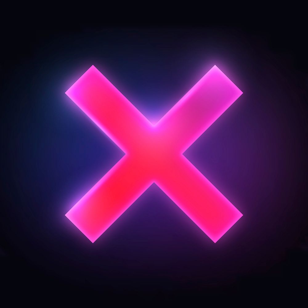 X mark icon, neon glow design psd