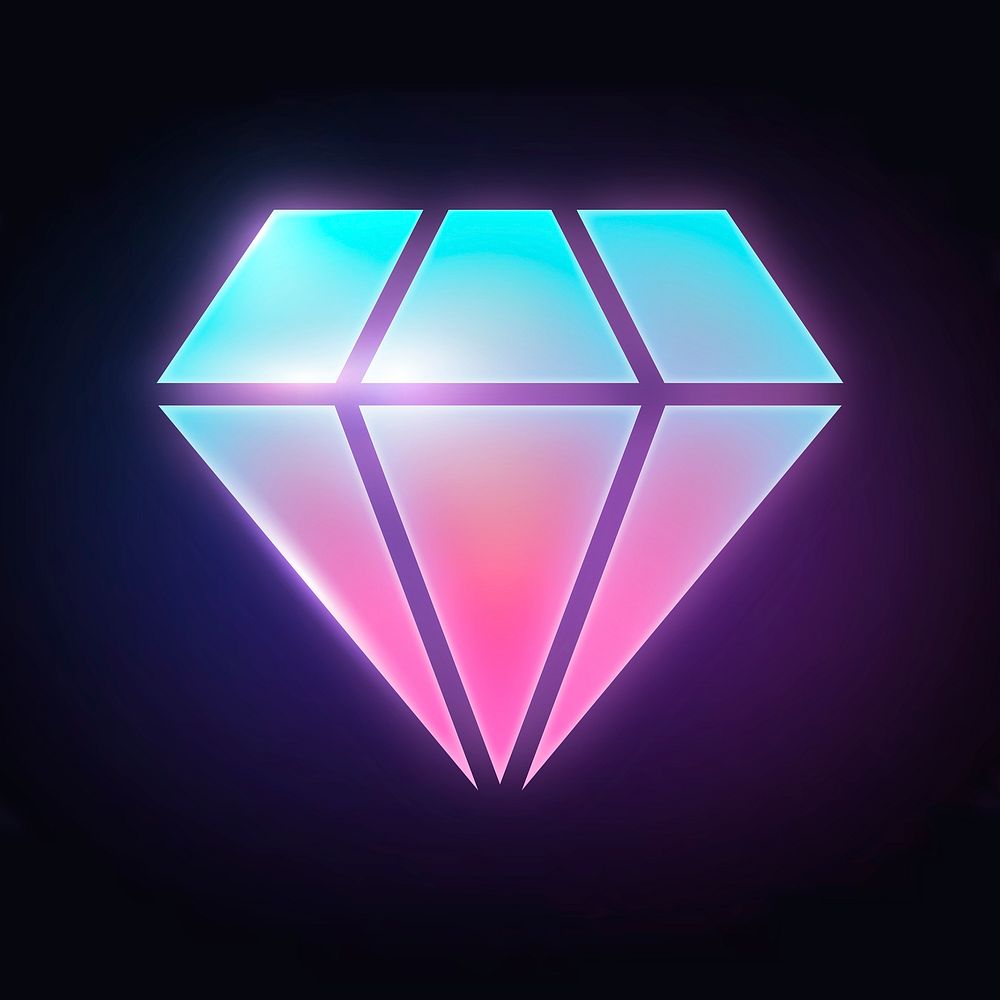 Diamond shape icon, neon glow design vector