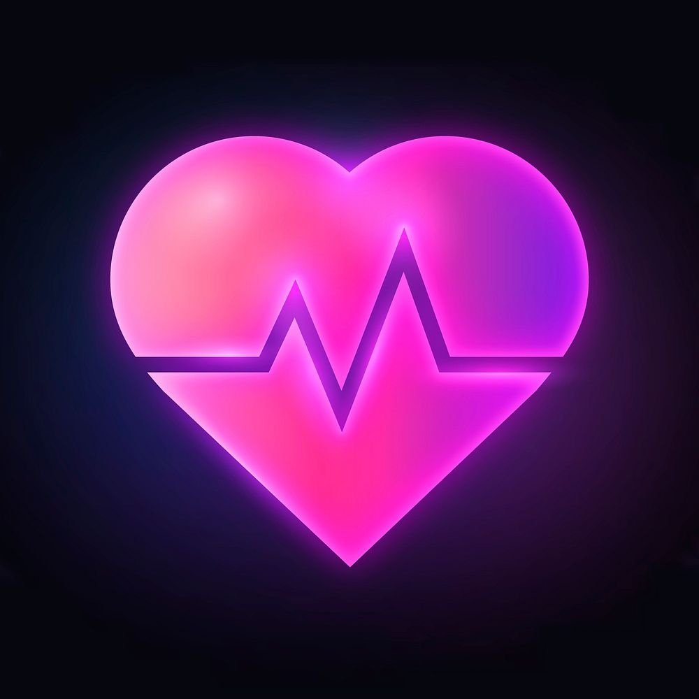 Heartbeat, health icon, neon glow design