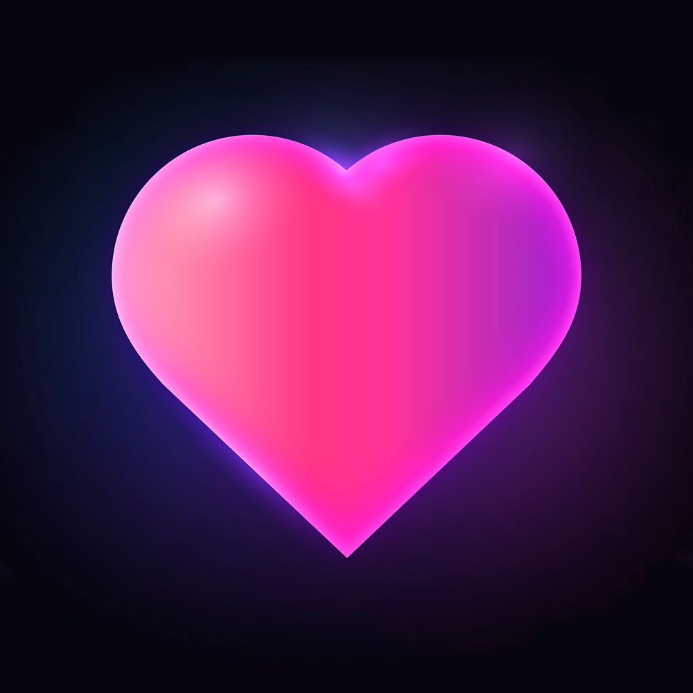 Heart shape icon, neon glow design psd