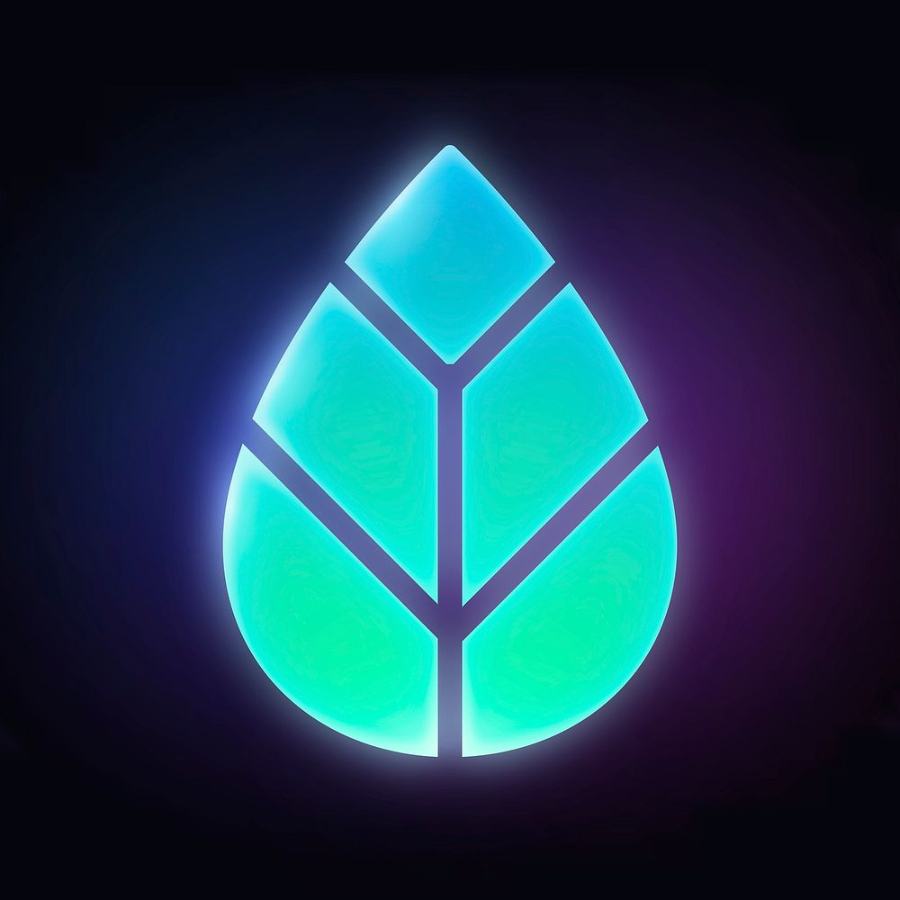 Leaf, environment icon, neon glow design psd
