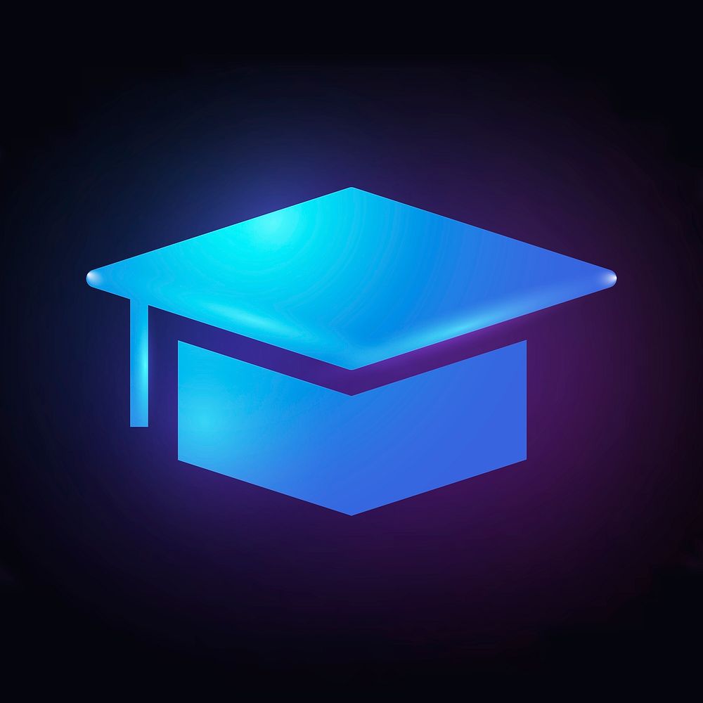 Graduation cap, education icon, neon glow design psd