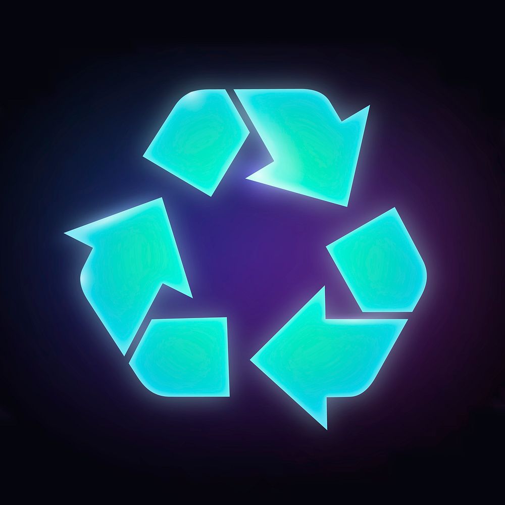 Recycle, environment icon, neon glow design psd