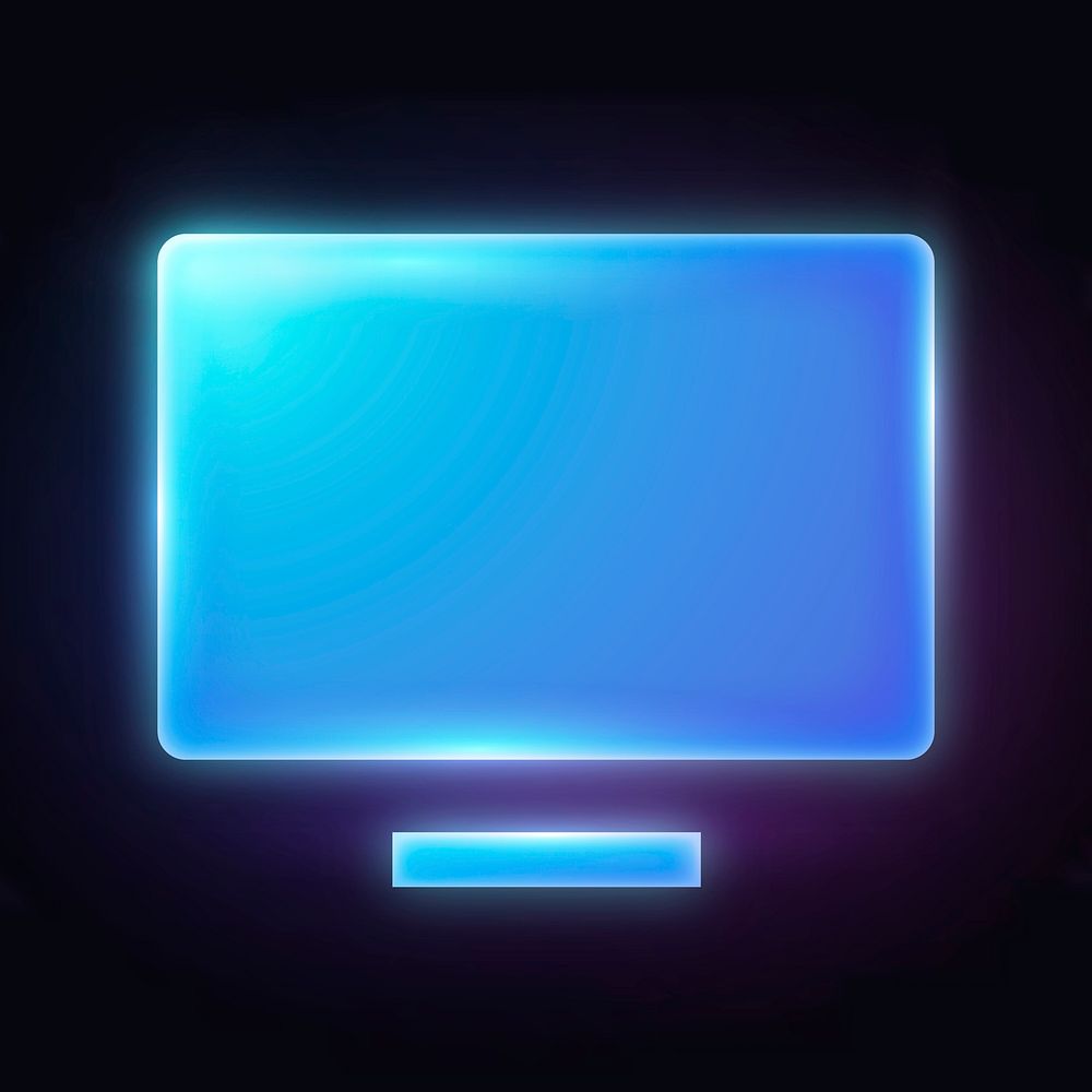 Computer screen icon, neon glow design vector