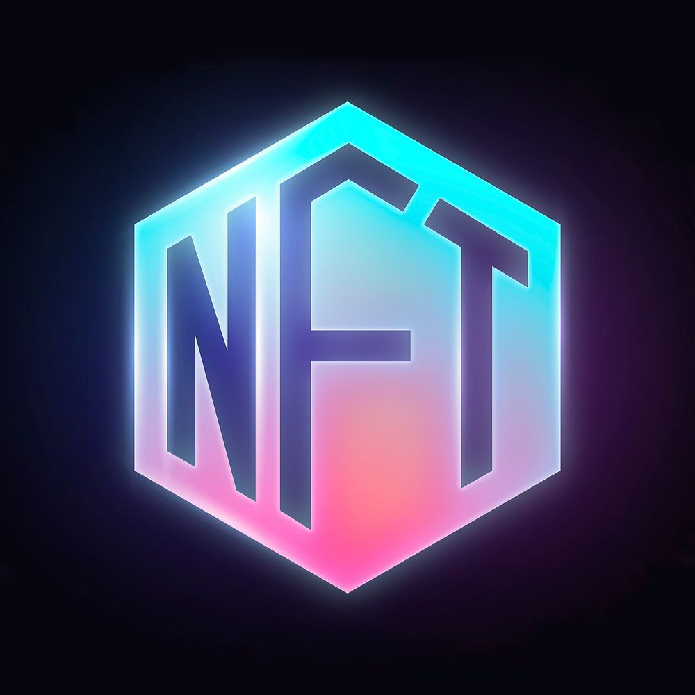 NFT cryptocurrency icon, neon glow design psd