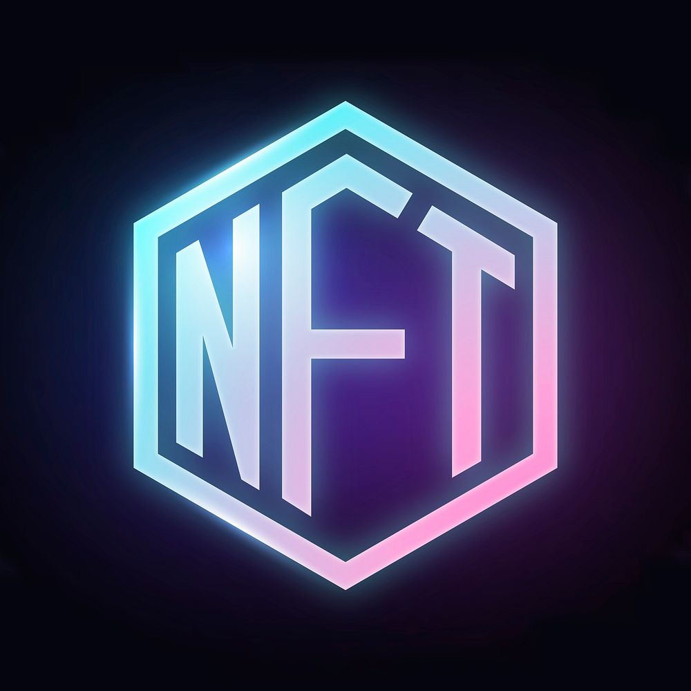 NFT cryptocurrency icon, neon glow design