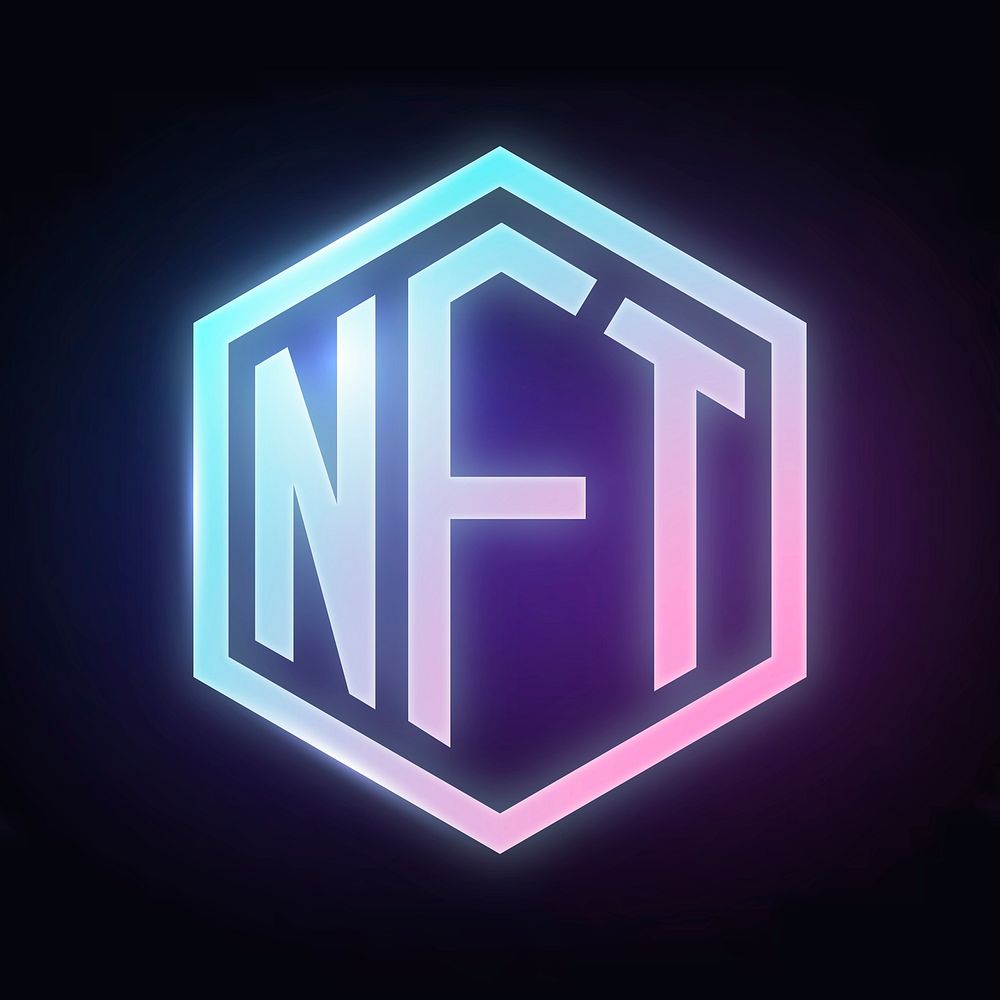 NFT cryptocurrency icon, neon glow design psd