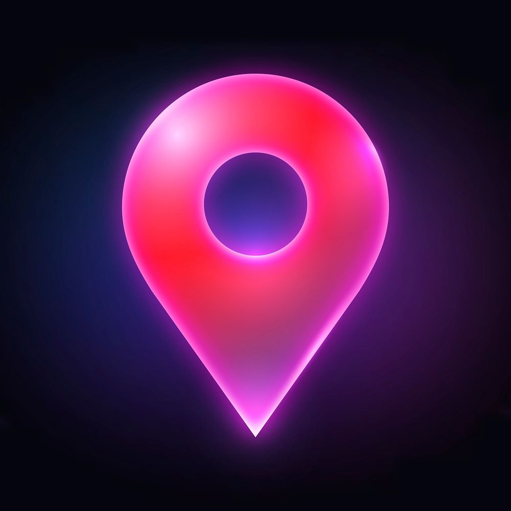 Location pin icon, neon glow design vector