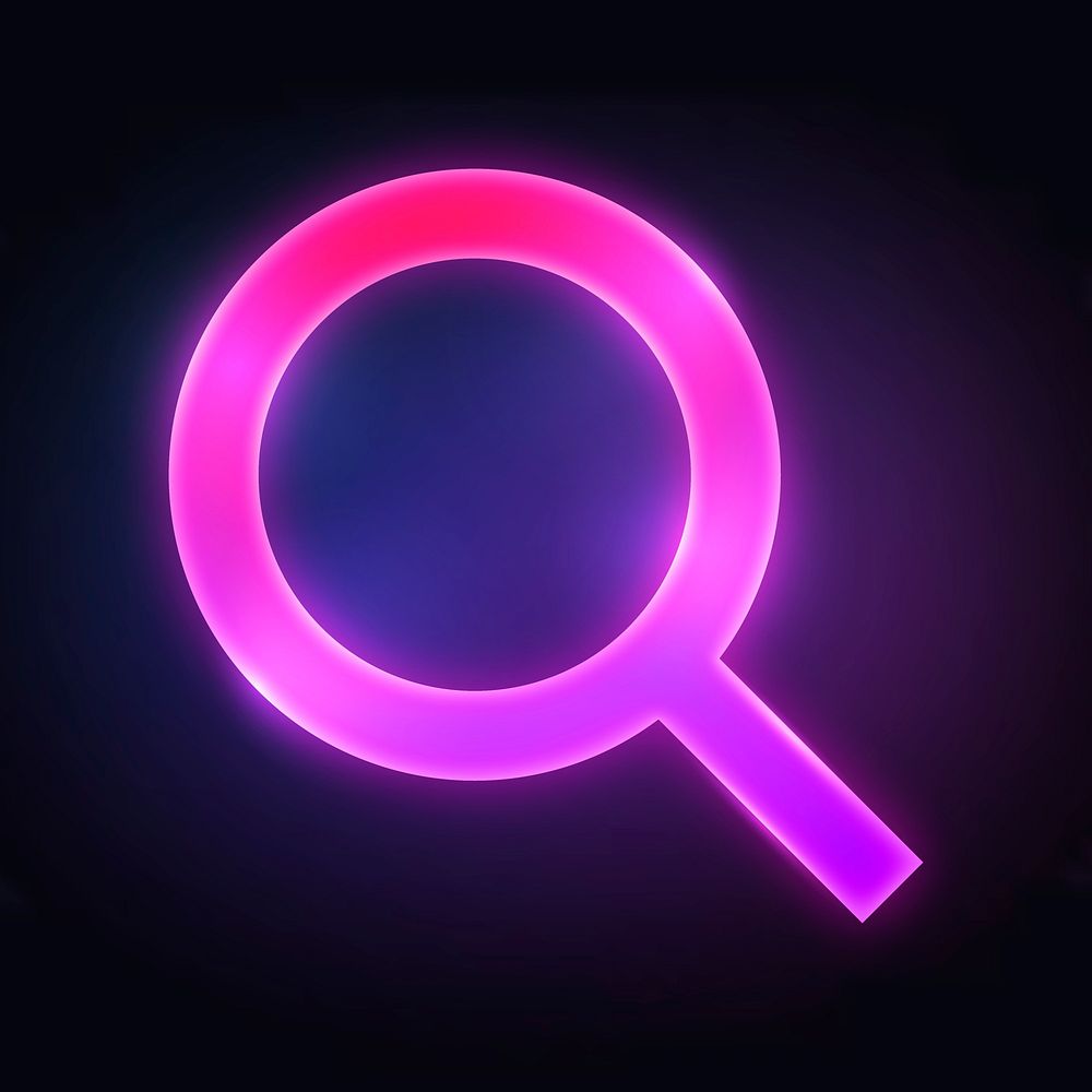 Magnifying glass, search icon, neon glow design vector