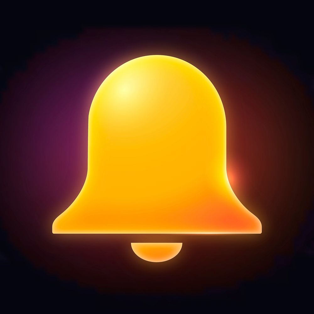 Bell, notification icon, neon glow design vector