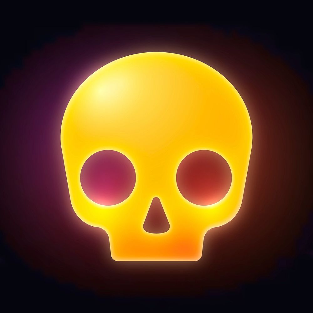 Human skull icon, neon glow design psd