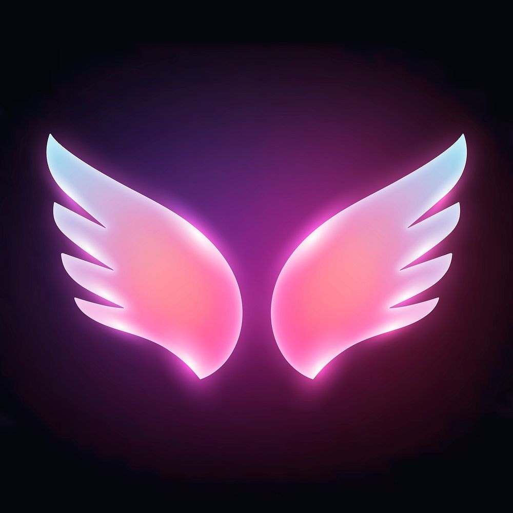 Pink wings icon, neon glow design psd