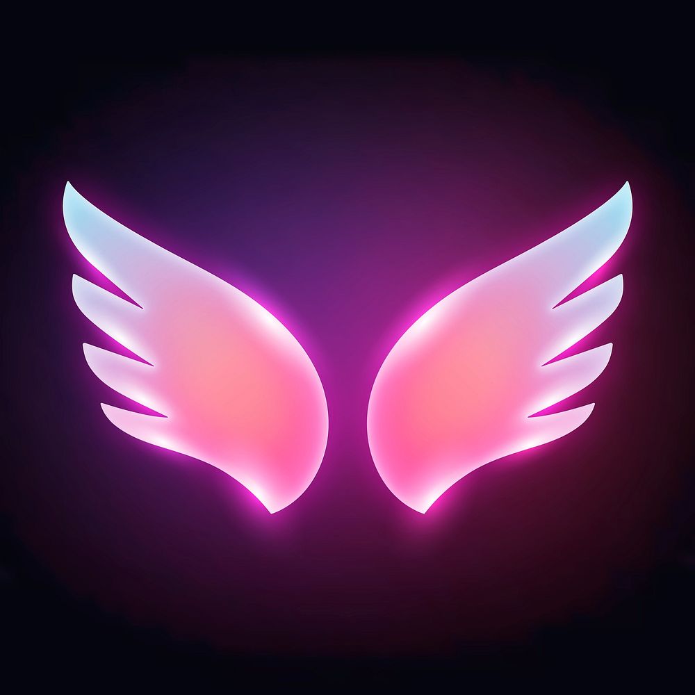 Pink wings icon, neon glow design