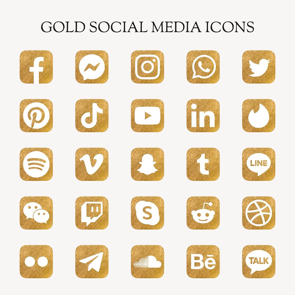 Popular social media icons psd set in gold with Facebook, Instagram, Twitter, TikTok, YouTube etc. 13 MAY 2022 - BANGKOK…