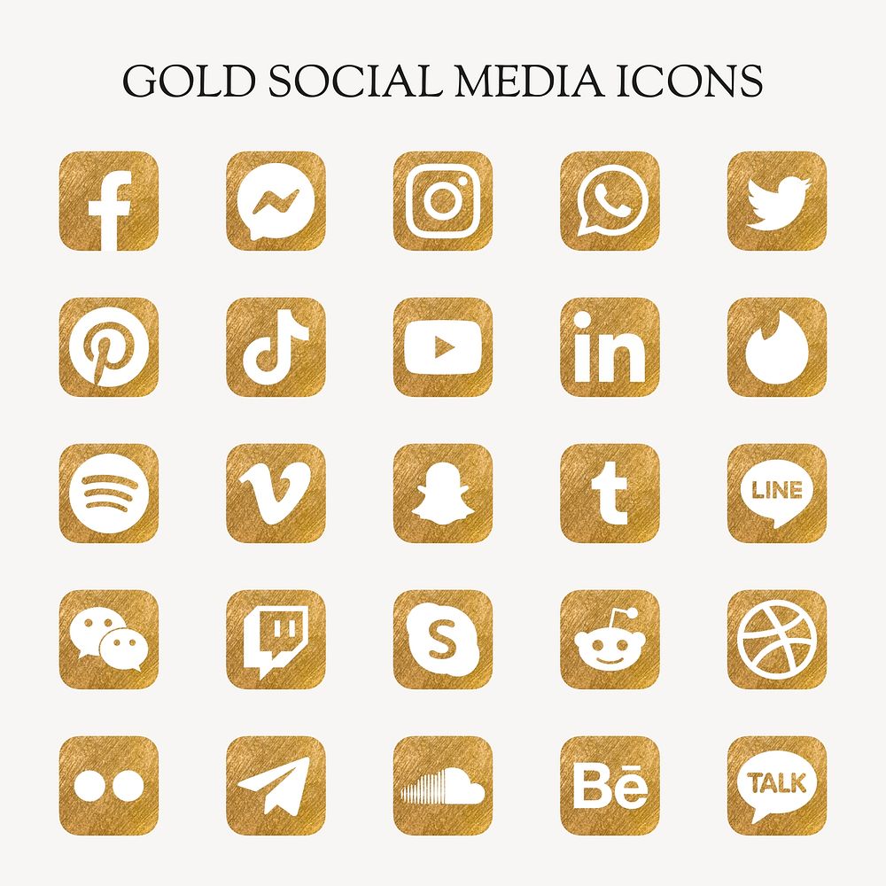 Popular social media icons vector set in gold with Facebook, Instagram, Twitter, TikTok, YouTube etc. 13 MAY 2022 - BANGKOK…