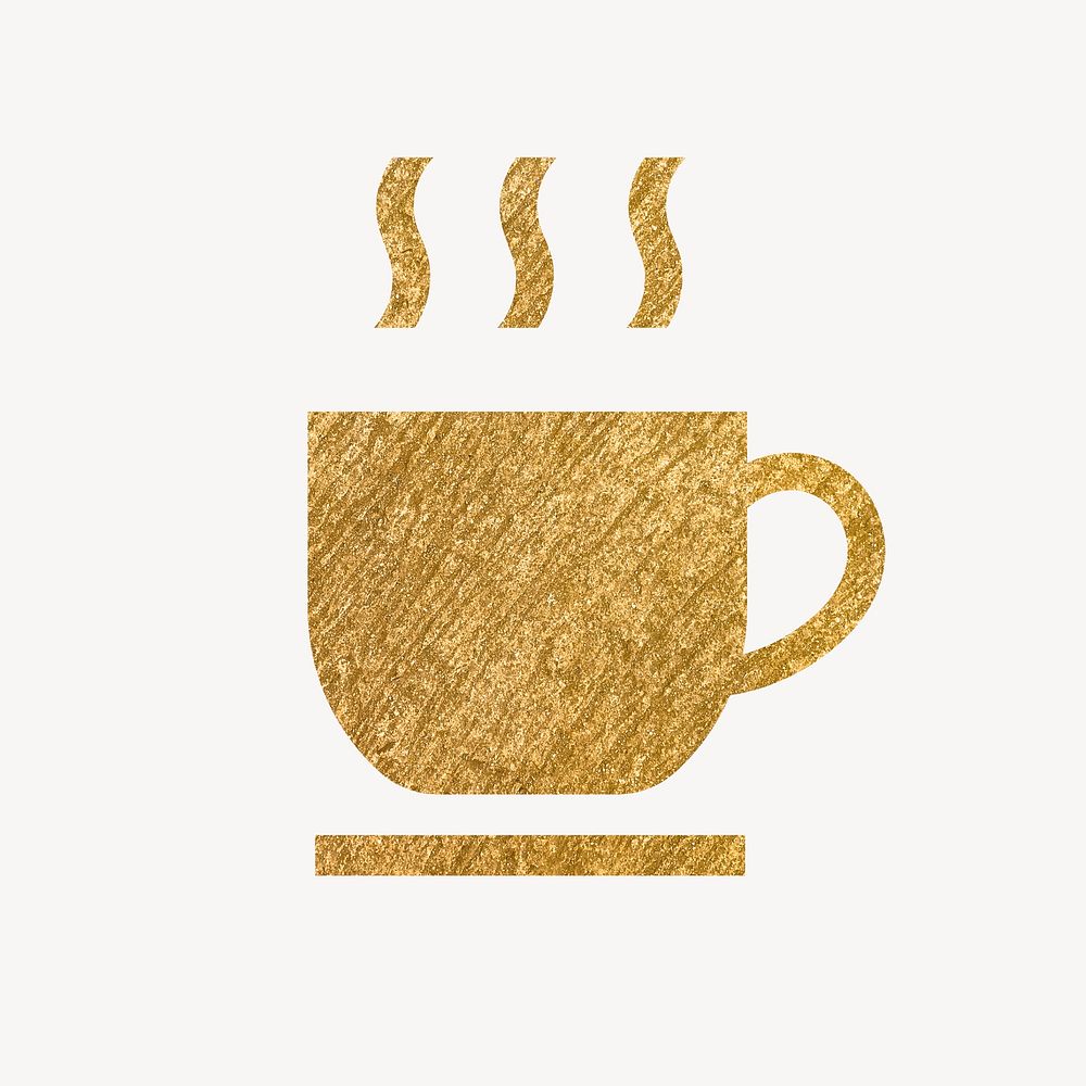 Coffee mug, cafe icon, gold illustration psd