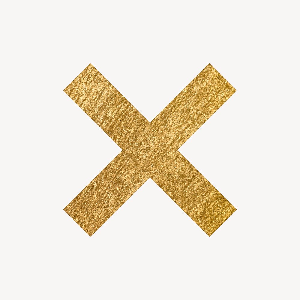X mark icon, gold illustration psd