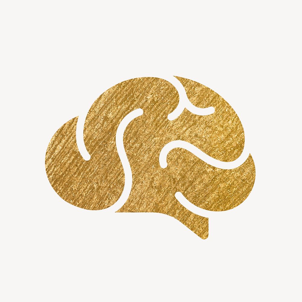 Brain, education icon, gold illustration psd