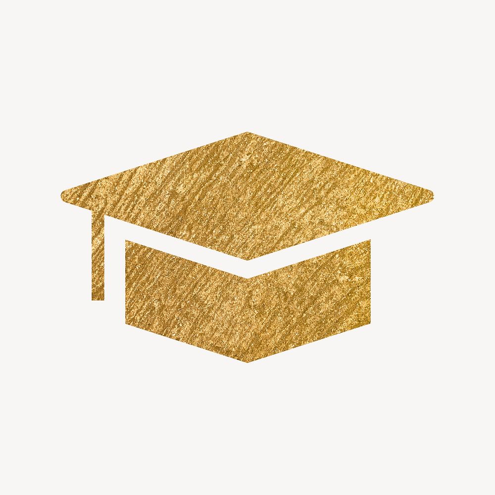 Graduation cap, education icon, gold illustration psd