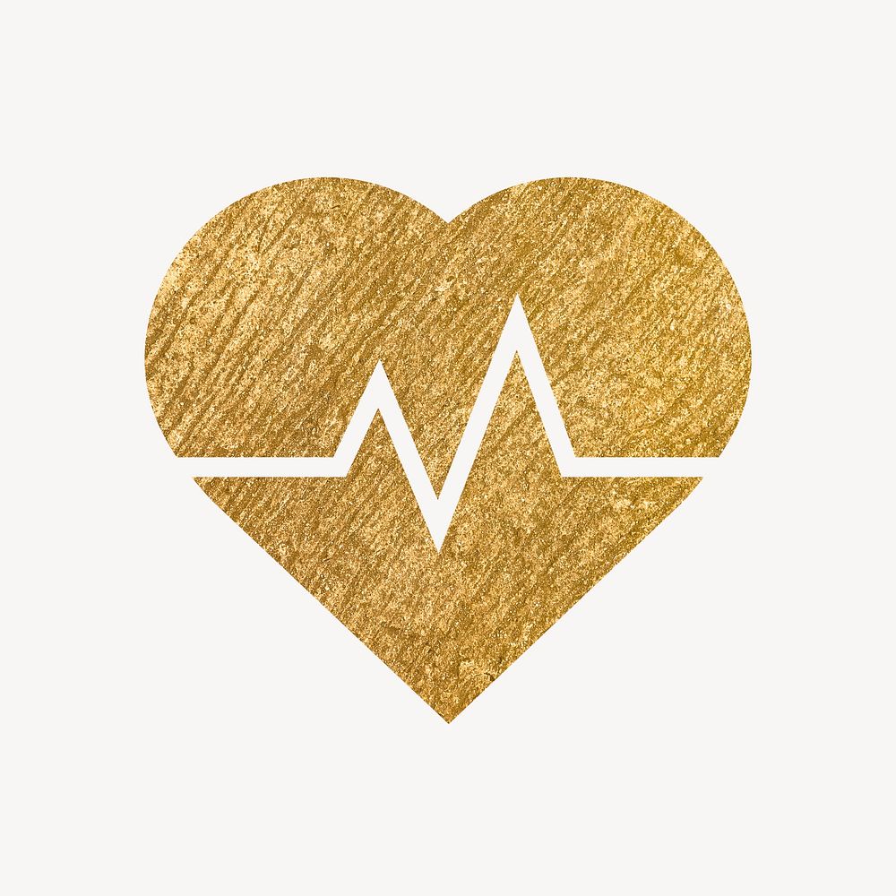Heartbeat, health icon, gold illustration psd