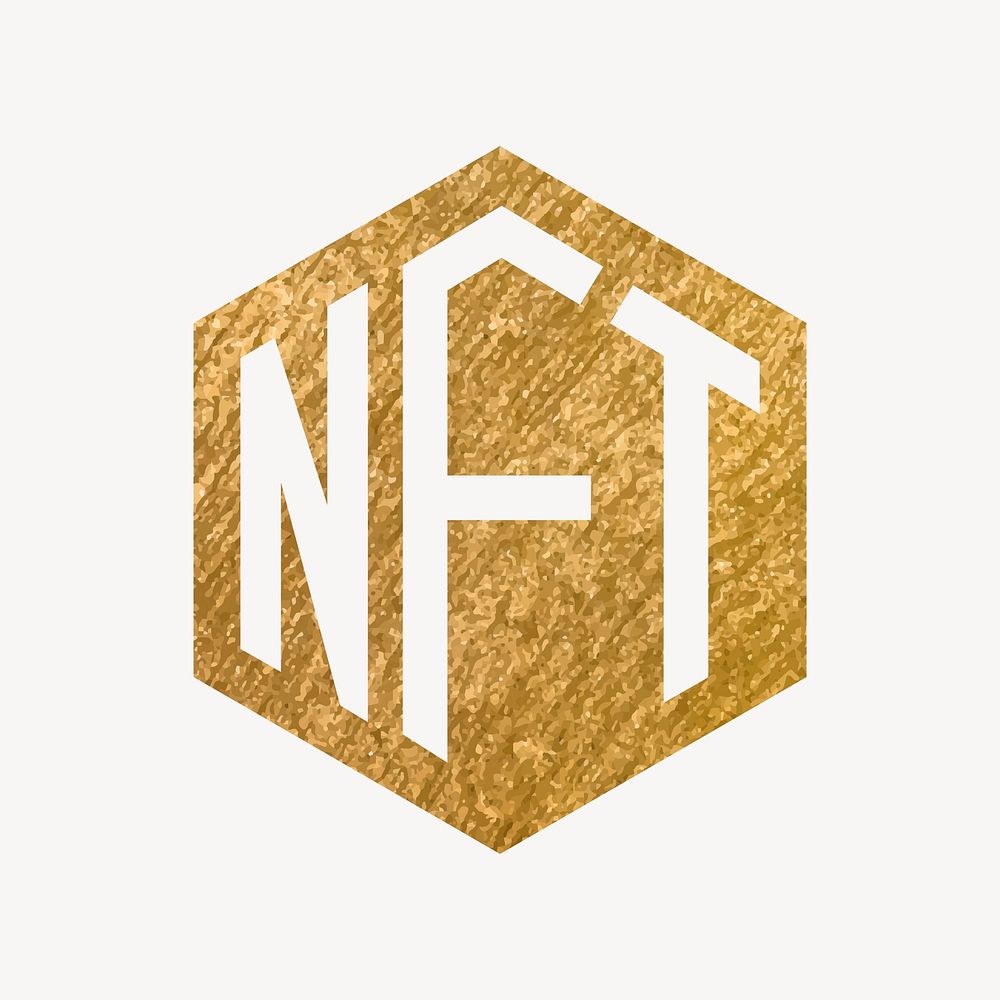 NFT cryptocurrency icon, gold illustration vector