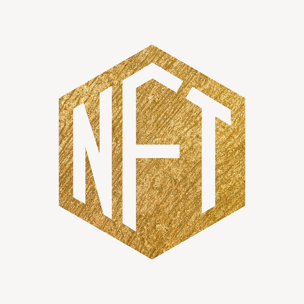 NFT cryptocurrency icon, gold illustration psd