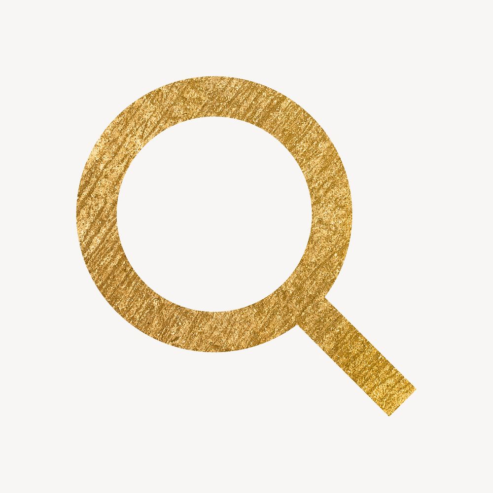 Magnifying glass, search icon, gold illustration psd