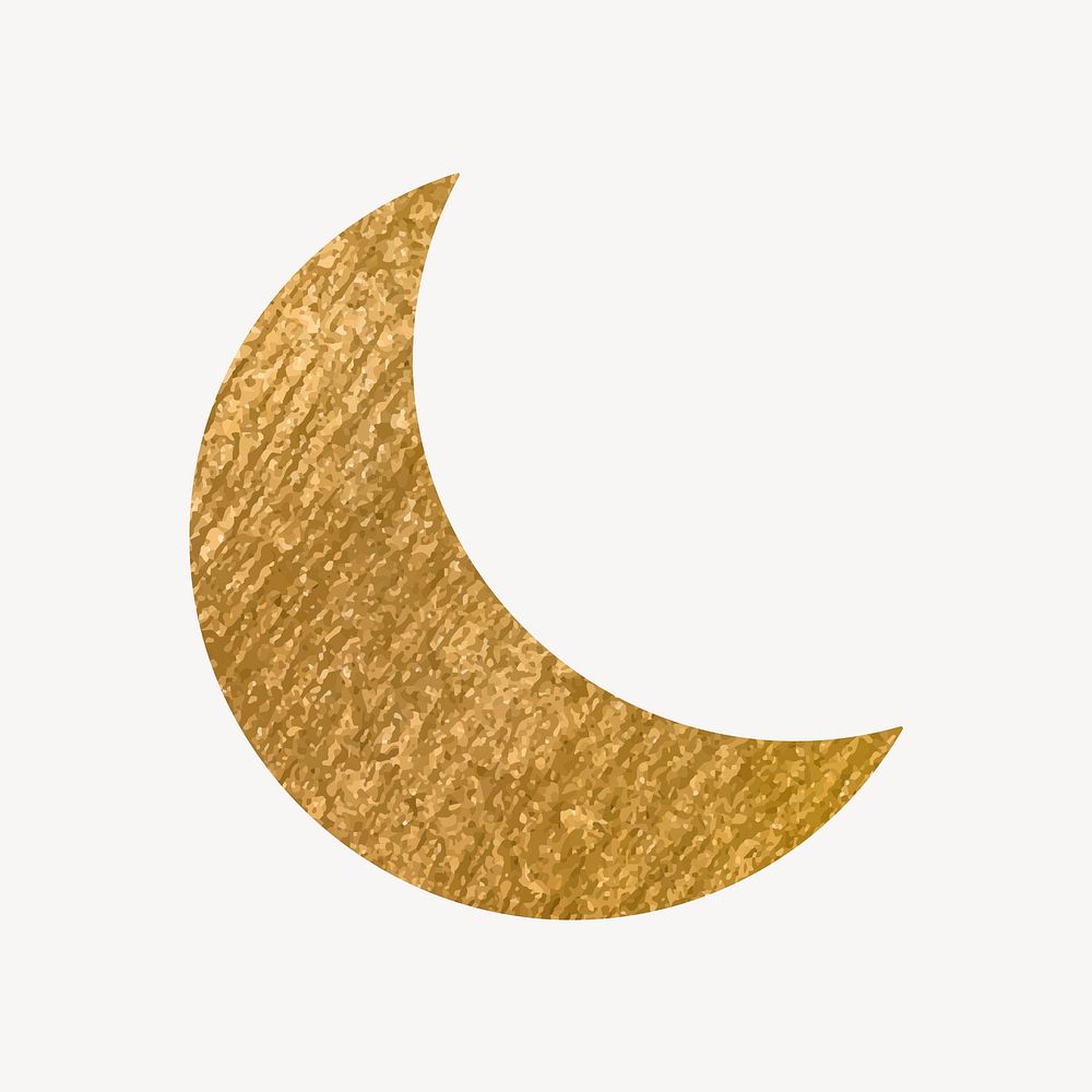Crescent moon icon, gold illustration vector